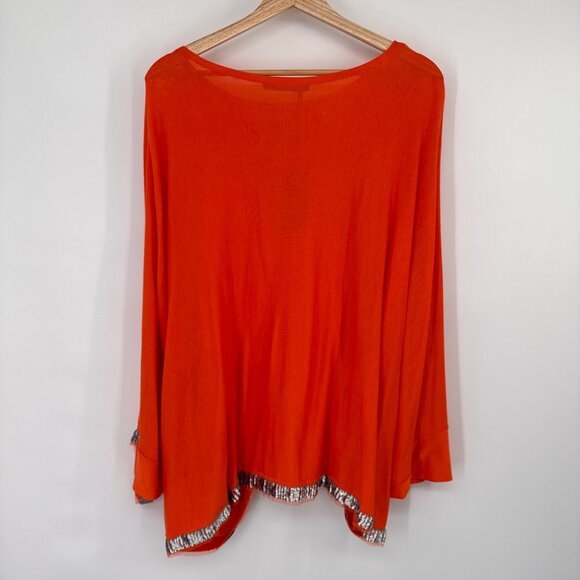Laurel  Womens silk Orange sweater Top poncho Sequin Trim size medium new - Picture 13 of 15